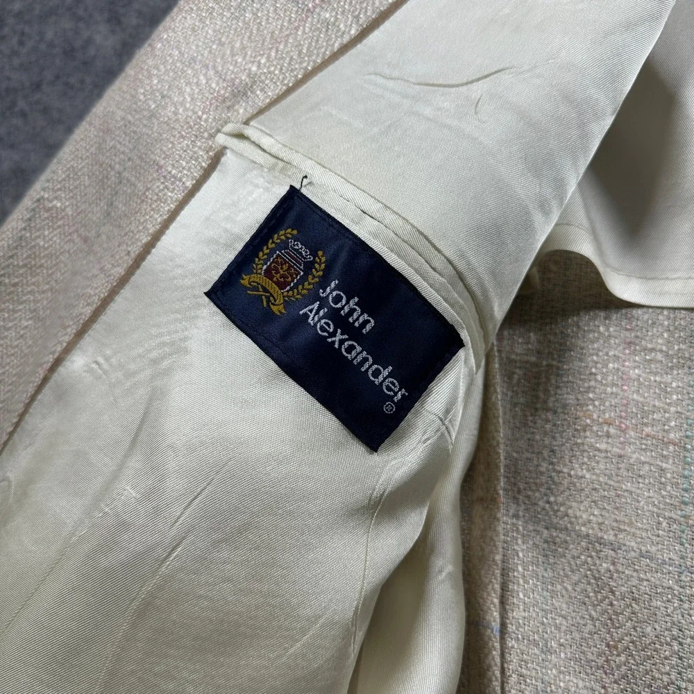 John Alexander Sport Coat Mens 42R Beige Windowpane Plaid Two Button Blazer USA